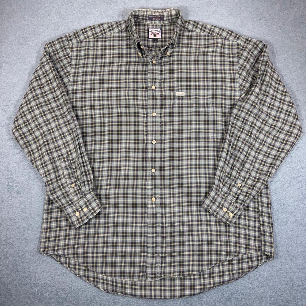 Faconnable Plaid Button Down Shirt Long Sleeve Collared Casual USA made Mens‎ L